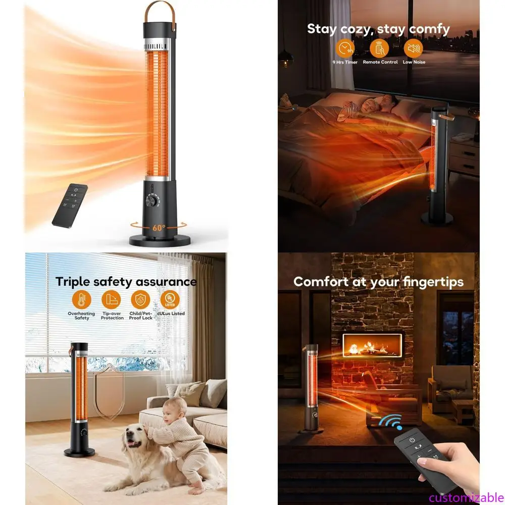 

Portable Infrared Electric Space Heater for Indoor and Outdoor Use, 32-Inch, with 60-Degree Oscillation, Timer, and Remote Contr