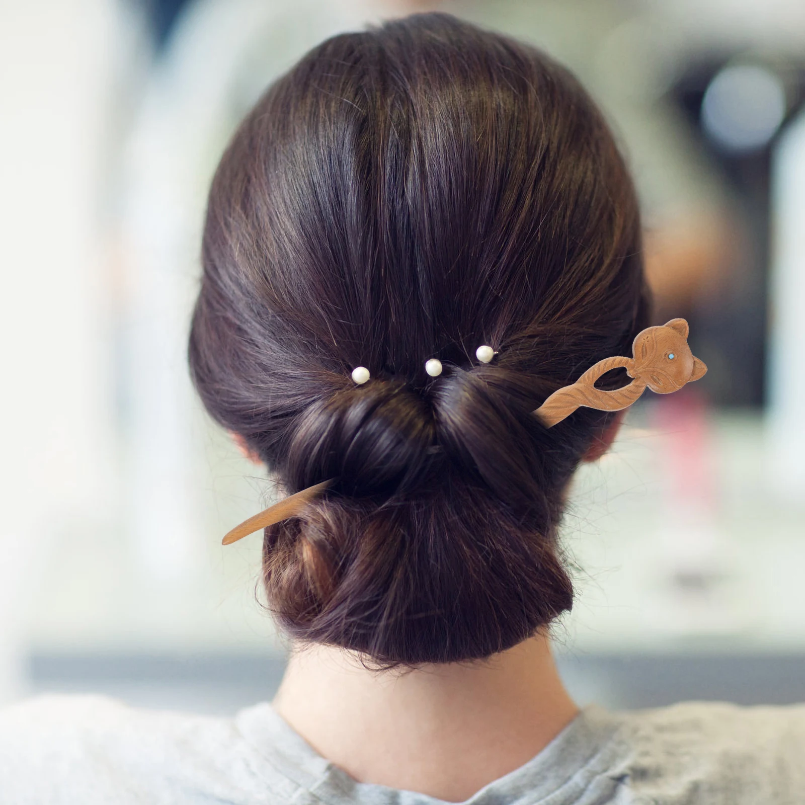 

Hairpin Women Pins Clips Stick Hanfu Chinese Sticks Wooden Fox Miss Long Hair Accessories Traditional Style