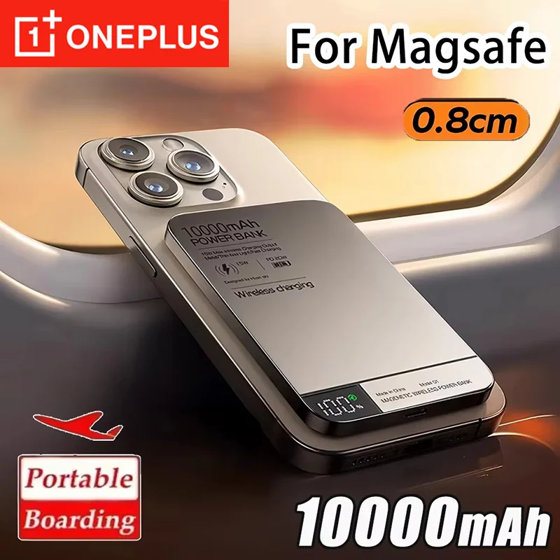 OnePlus Magnetic Wireless Power Bank Ultra-thin 10000mAh Fast Charging LED Display External Emergency Power Supply For Magsafe