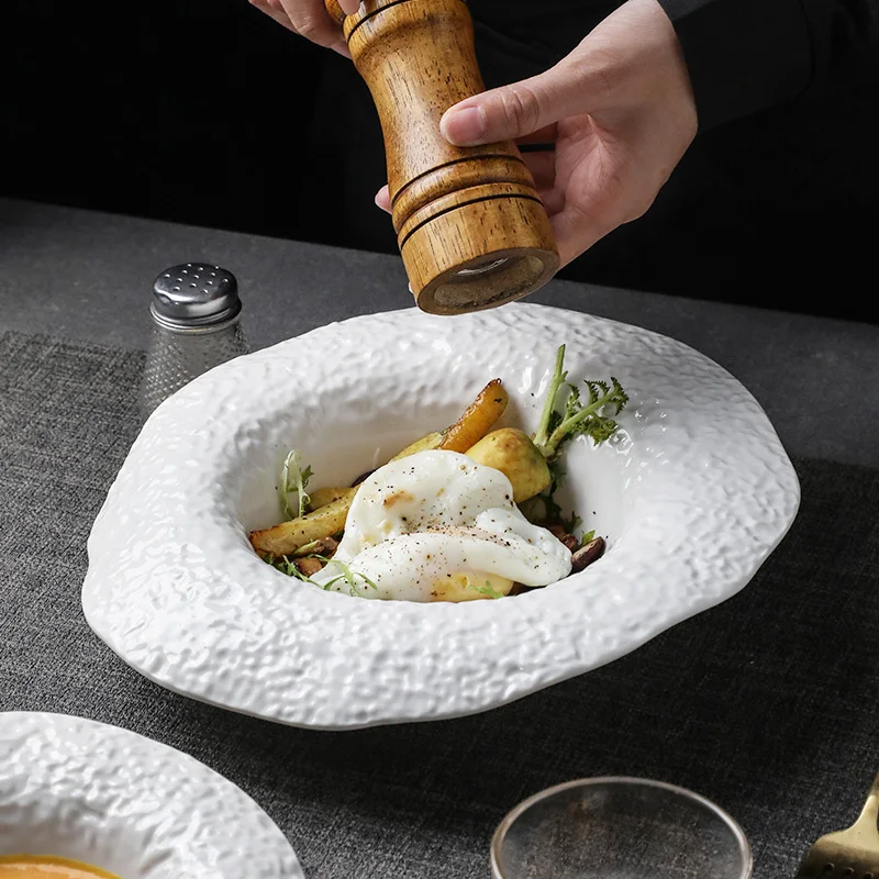 

Керамическая тарелка-шляпа под камень, белая, для пасты, салата, глубокая суповая тарелка, высококачественная посуда для дома