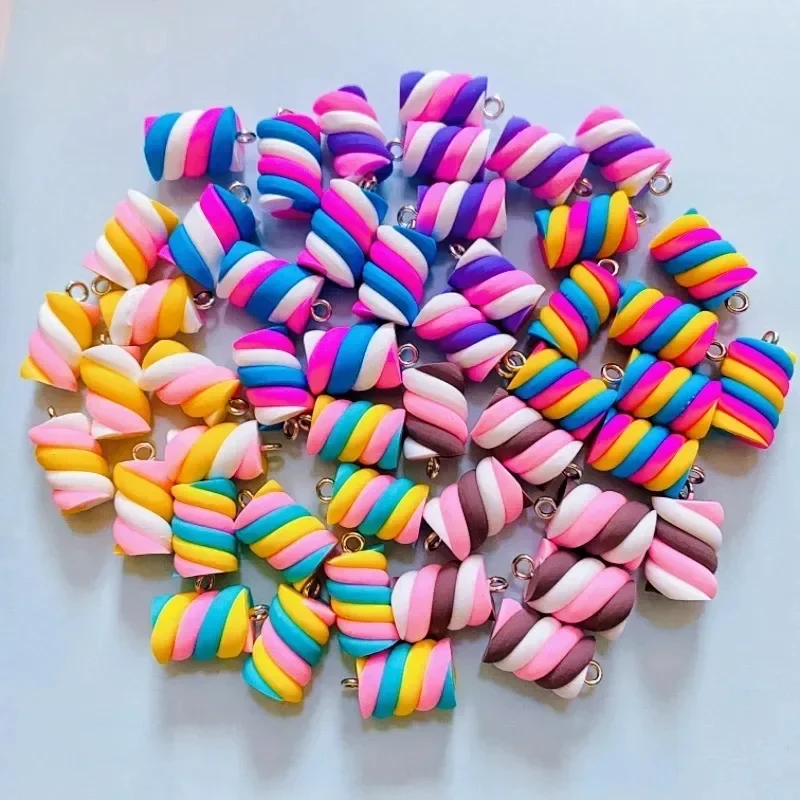 10Pcs Sweet 3D Colorful Cotton Candy Resin Charms Kawaii Pendants DIY Jewelry Accessories for Earrings Necklaces Keychains