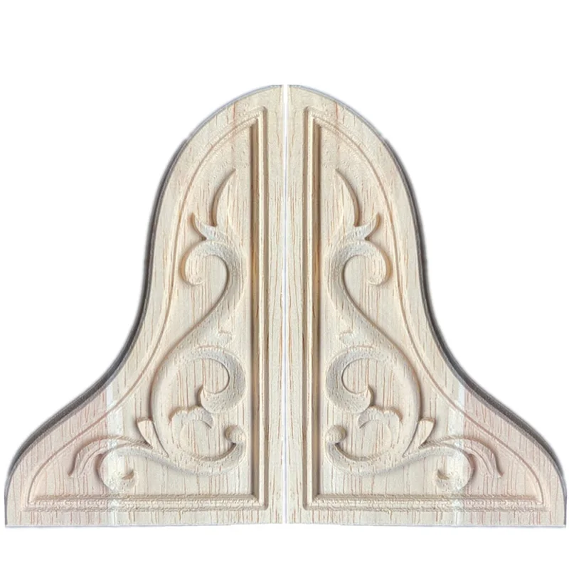 

2PCS 12cm Unpainted Woodcarving Decal Corner Left+Right Applique Frame Home Furniture Wall Door Decor Leaf/Wave/Flower Shape