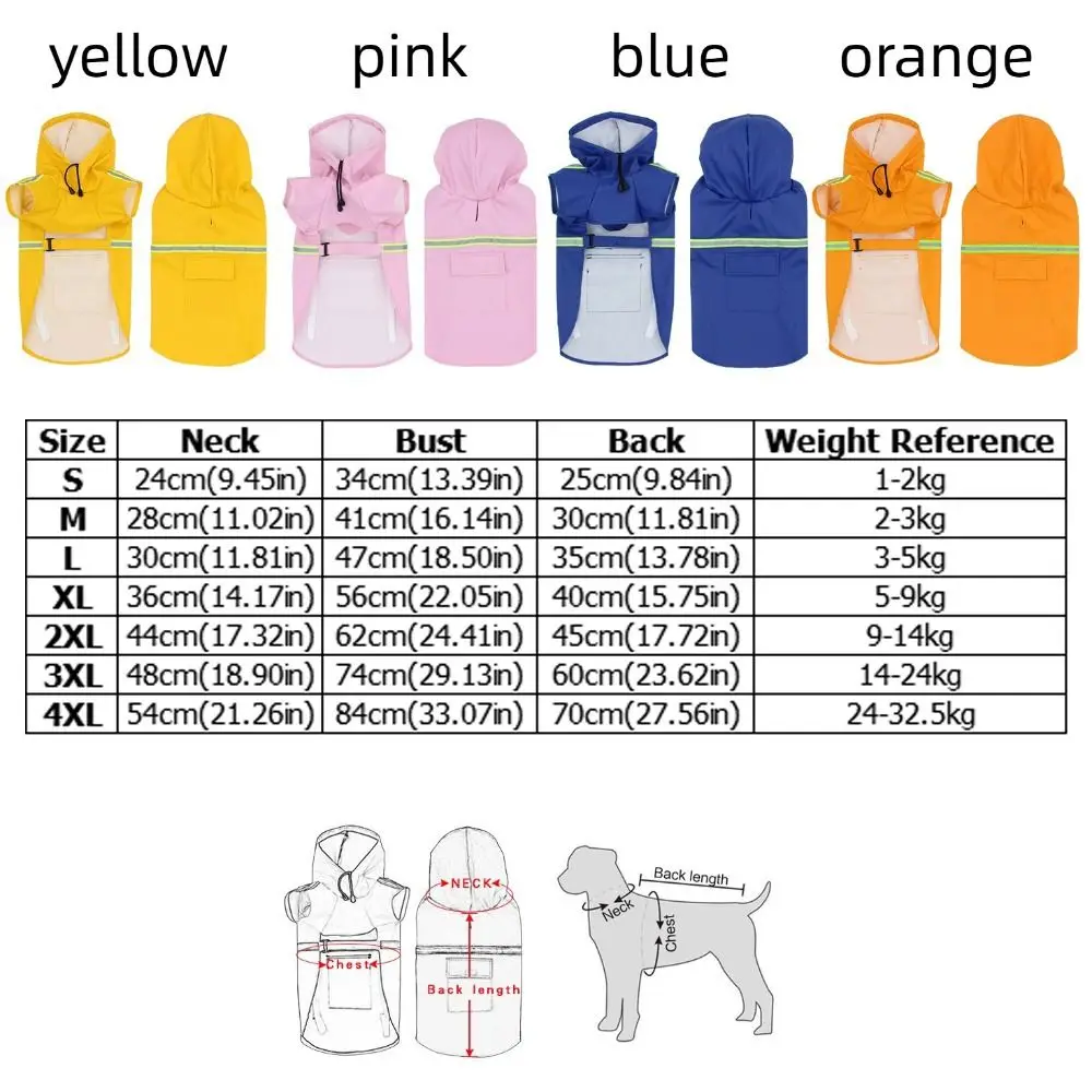 Adjustable Pet Rain Jacket High-Visibility with Reflective Strip Dog Rain Poncho Waterproof Fashion Pet Coat Outdoor
