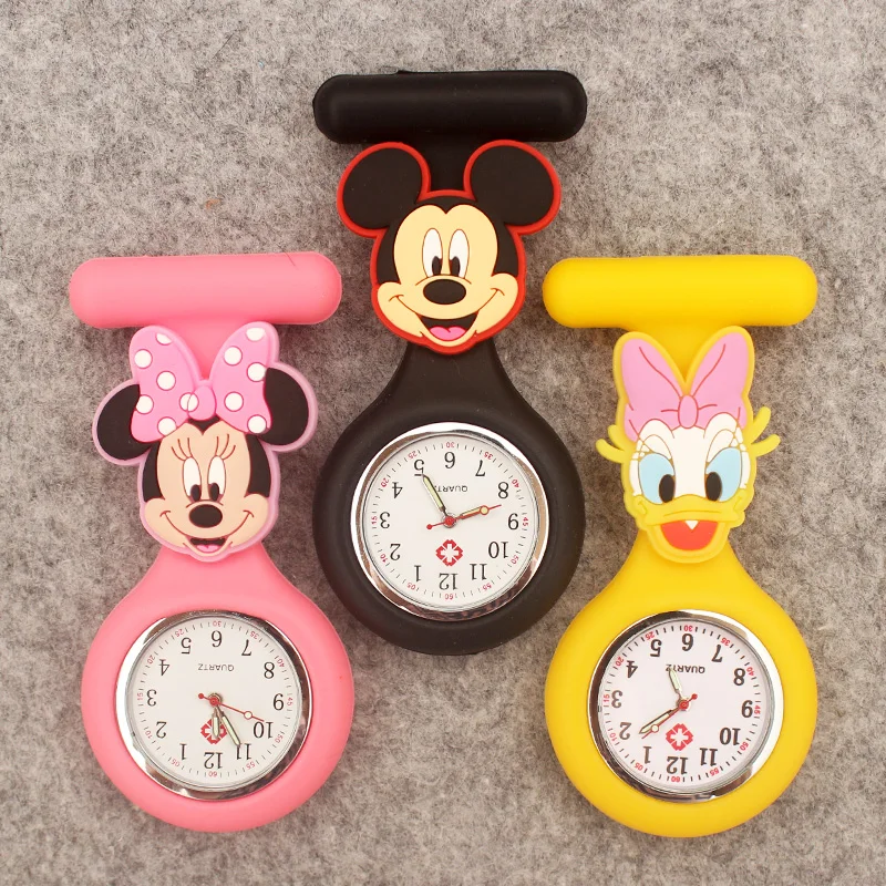 Cartoon Cute Couple Mouse And Duck Style Badge Pocket Watch Retractable And With Clip For Men And Women