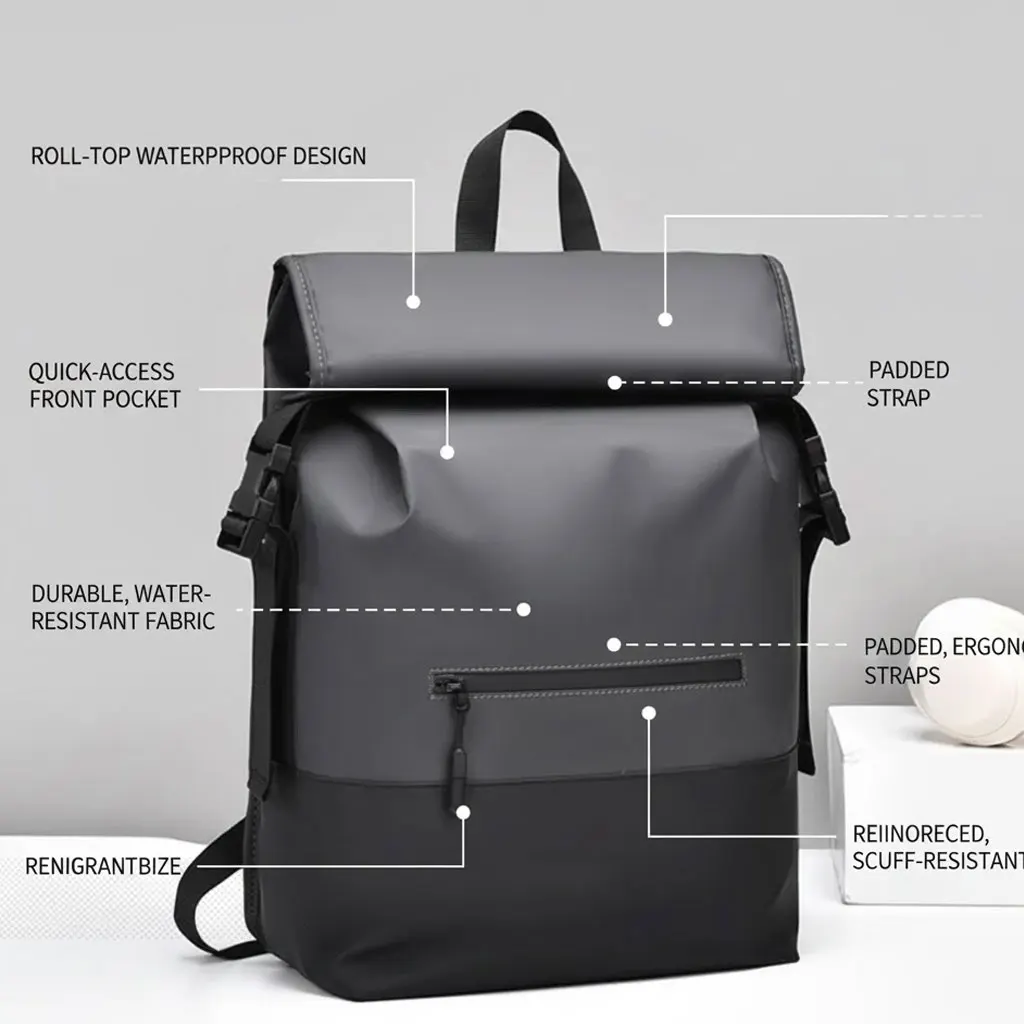 

Premium Men's Roll Top Business Backpack Large Capacity Fashion Commuter Travel Bag