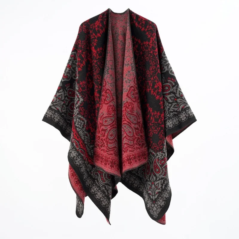 A woman\'s autumn and winter cape flower scarf female European and American folk fashion warm shawl