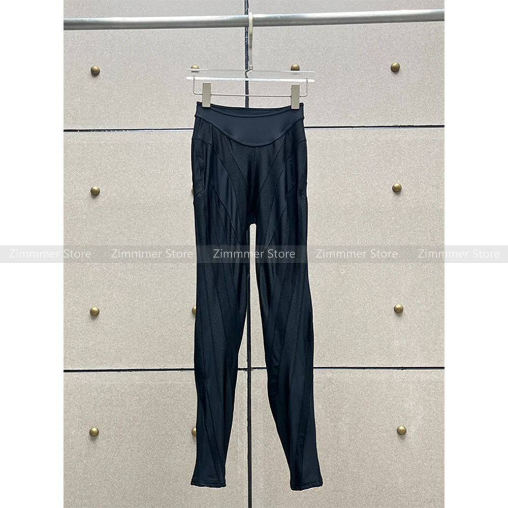 Black Splicing Bottom Pants Spring 24 New Stretch Slim Spiral Splicing Skinny Pants