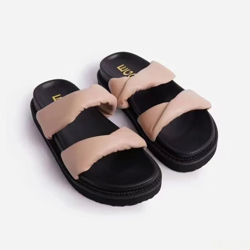 Ladies Sandals 2022 Summer Word Belt Roman Slippers Women's Closed Toe Flat Platform Slippers Casual Plus Size Sandals