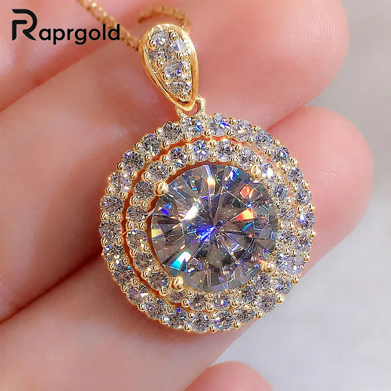 Raprgold Multi Halo Round Moissanite Pendant Necklace D Color VVS1 GRA Certified Double Layer Circle Fine Jewelry Gift For Women