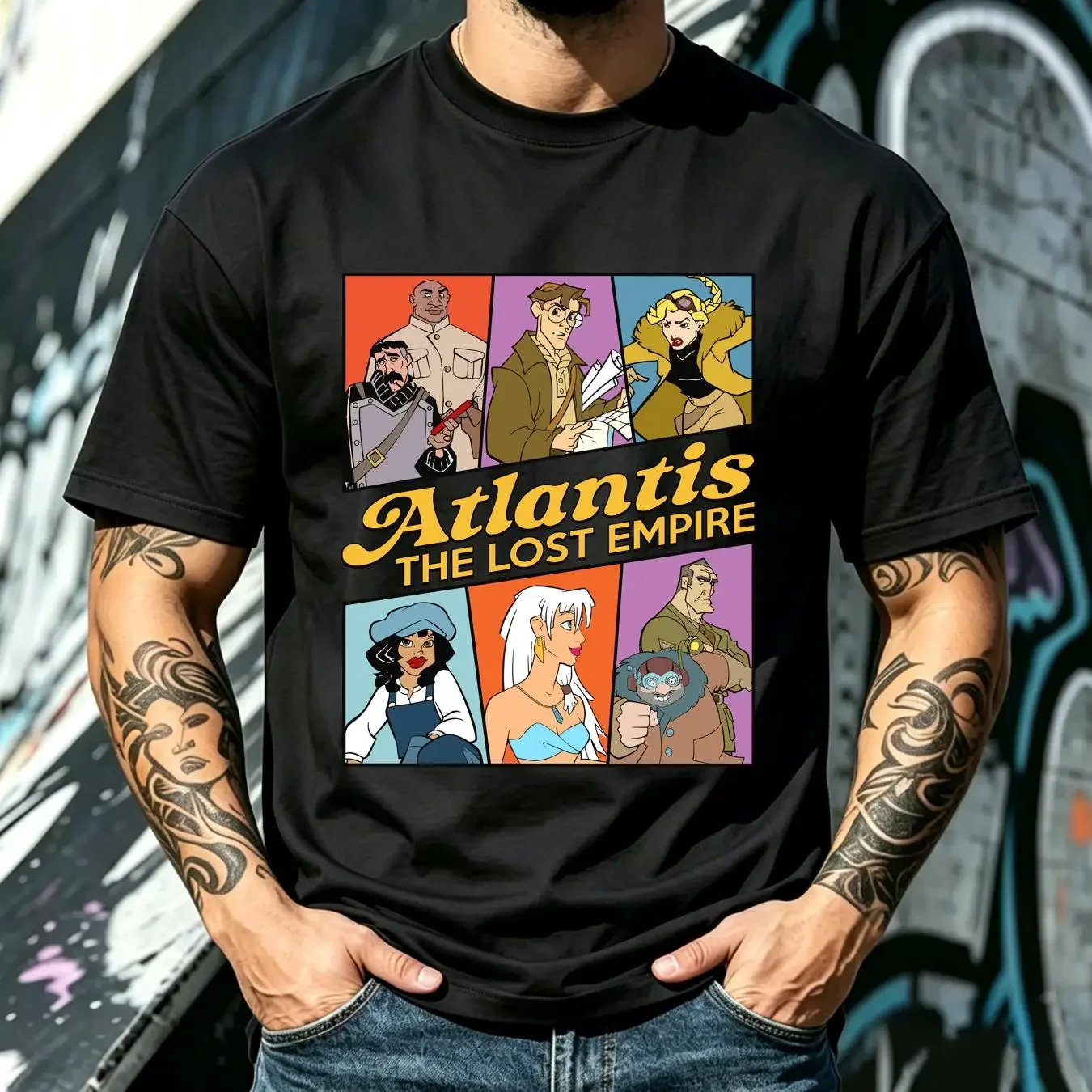 washed T Shirt Atlantis The Lost Empire Characters Kida Nedakh Milo Thatch Helga Sincl vintage Washed Slightly streetwear