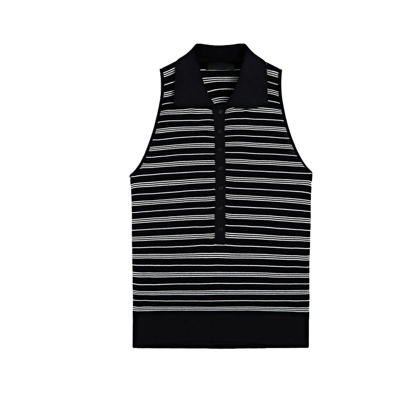 가을 신상 여성용 고지능 센싱 출퇴근용 스트라이프 폴로넥 민소매 티셔츠 탑 캐주얼 스타일 순면 폴리에스터 섬유