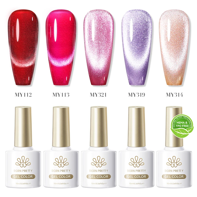 

BORN PRETTY HEMA FREE TPO FREE Dark Red Cat Magnetic Gel Nail Polish Ultra Glitter Gel UV LED Soak Off Nail Manicure