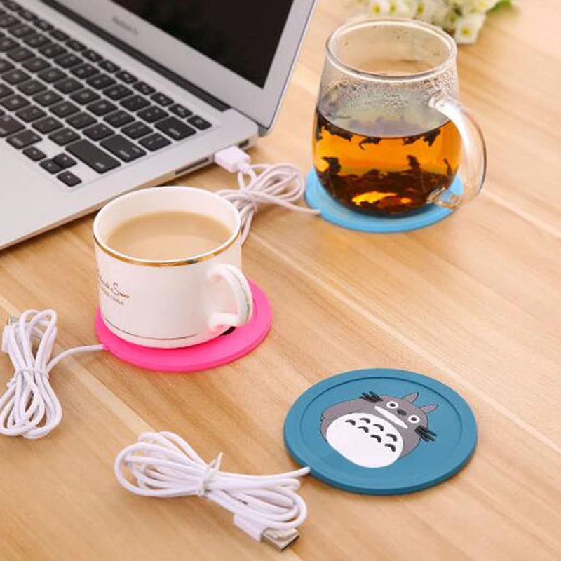 Quente 5v usb warmer gadget dos desenhos animados silicone fino copo-almofada de café chá bebida aquecedor usb bandeja caneca almofada agradável presente bebida quente copo de bebida