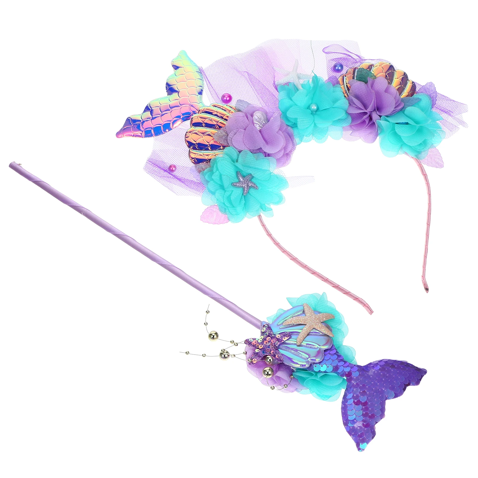 

Festive Mermaid Headband Set Girls Hair Accessories Party Carnival Decorations Cosplay Fairy Fabric Costume for Kids
