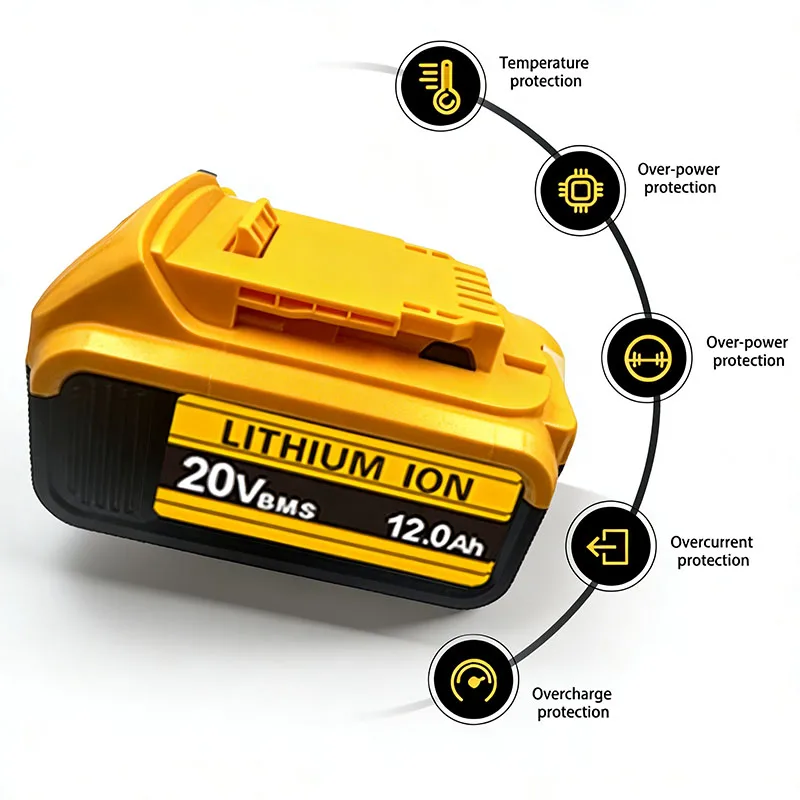 100%For DeWalt 20V MAX Lithium‑Ion Battery 6.0Ah 8.0Ah 12.0Ah Replacement For DCB203 DCB205 Cordless Angle Grinder Impact Tools