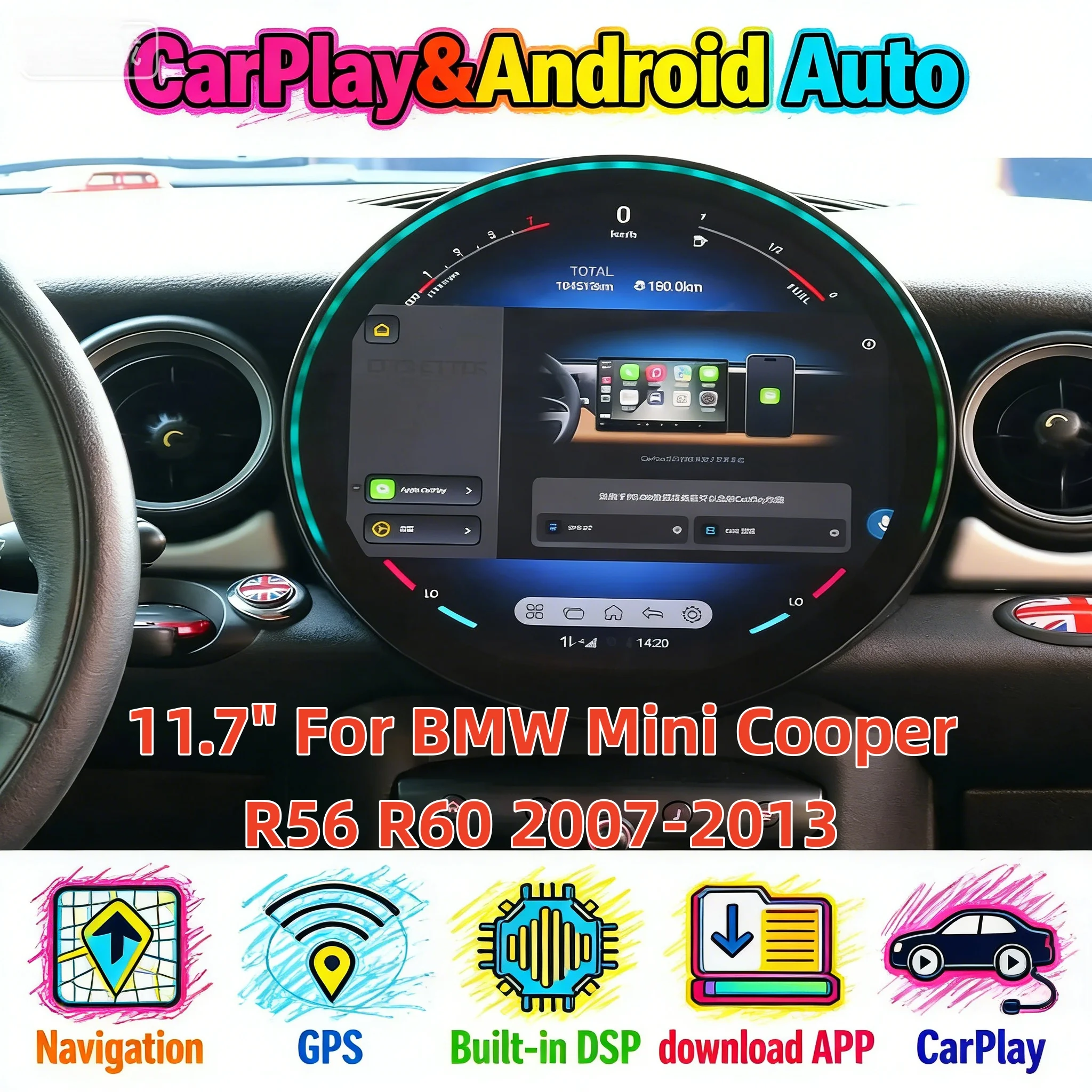 Android Wireless Carplay Radio For BMW Mini Cooper R56 R60 2007-2013 Multimedia Palyer Navigation Head Unit Auto GPS 4G WIFI