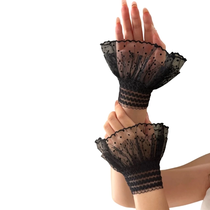 Sheer Mesh Wrist Sleeves with Dotted Texture and Flared Cuffs for Women Styling Y166