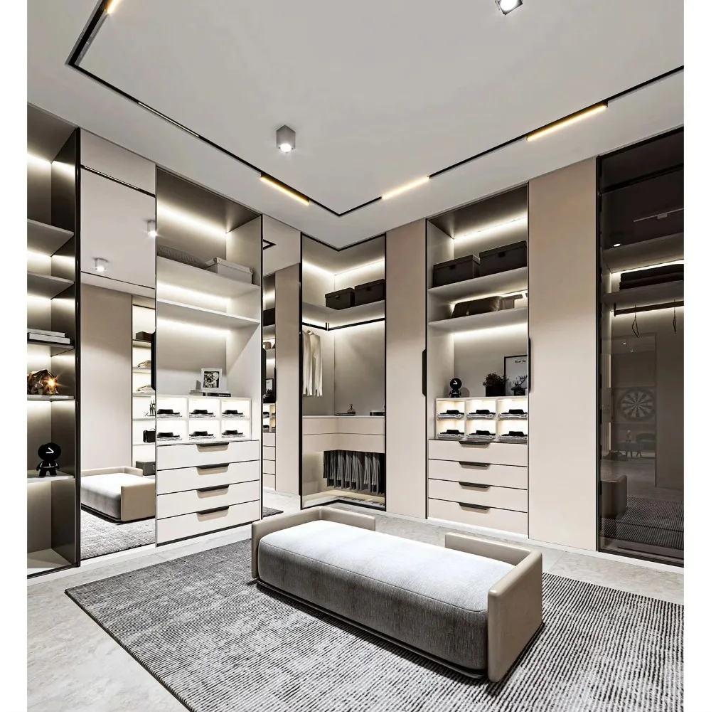 Luxury Customization Material and Color Bedroom Furniture Adjustable Shelves Modular Walk-In Closet