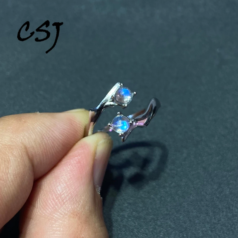 

High Quality Natural Blue Moonstone Adjustable Ring 925 Silver Gemstone 5mm Fine Jewelry for Women Birthday Party