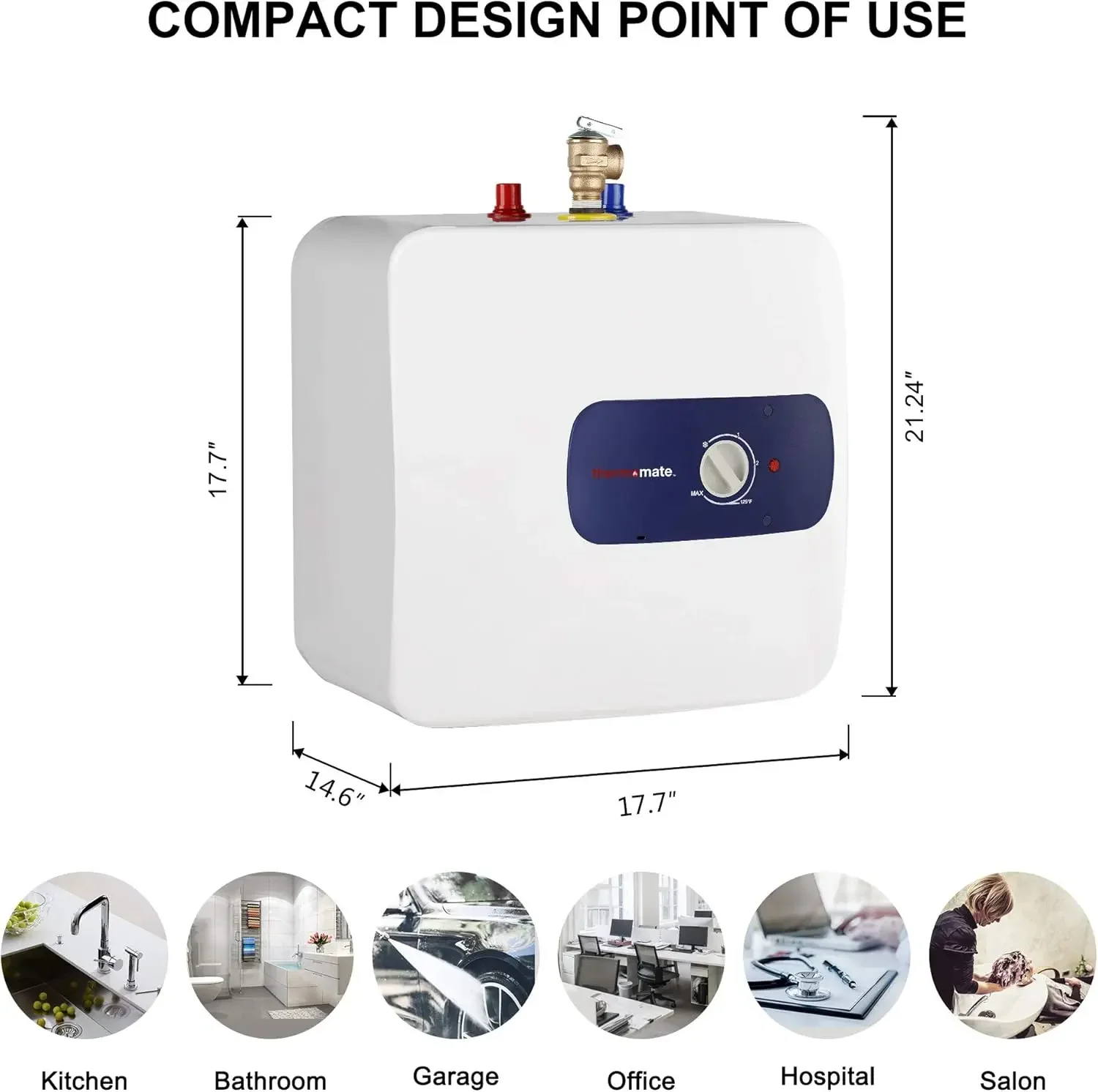 Chauffe-eau électrique instantané 6.5 V, 120 W, petit format, prise murale, pour eau chaude au point d'utilisation, 1440 gallons