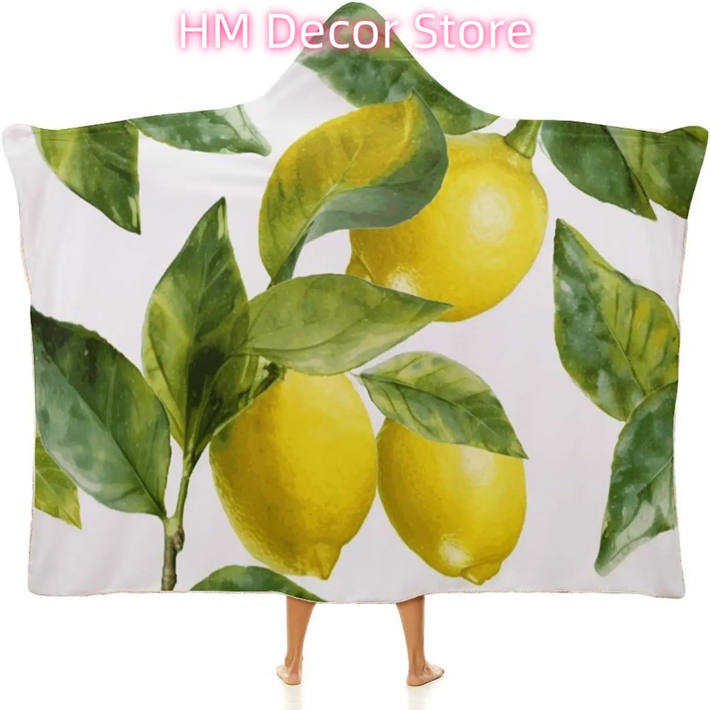 Lemon Branch Leaves Wearable Hooded Blanket, Ultra Soft Arctic Velvet Cape Cloak Unisex - Cozy Wearable Blanket