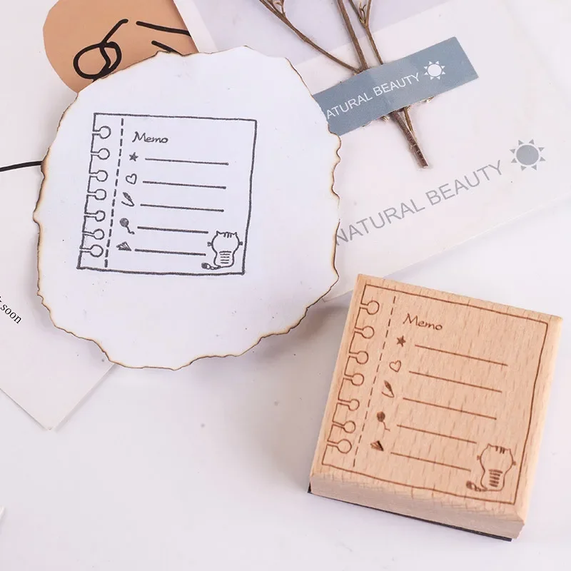 1Pc Vintage Message Frame Series Decoration Wooden Rubber Stamps for Scrapbooking Stationery Diy Craft Cute Cat Standard Seal