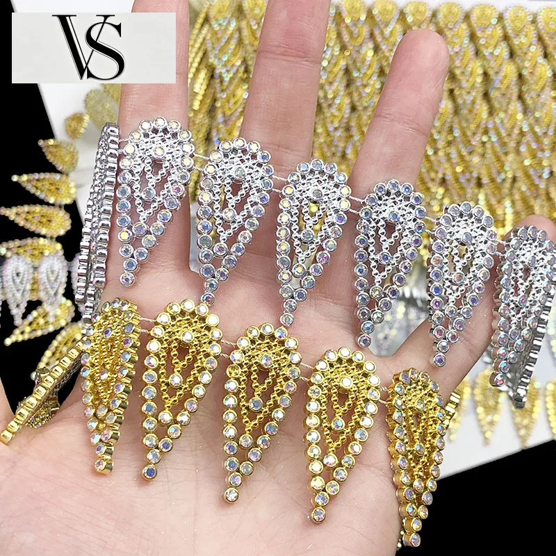 8 Yards 3.8cm Luxury Wide Teardrop Rhinestone Tassel Chain Trim Beaded Crystal Lace for Dress Wedding Hair Accessories Nail Art