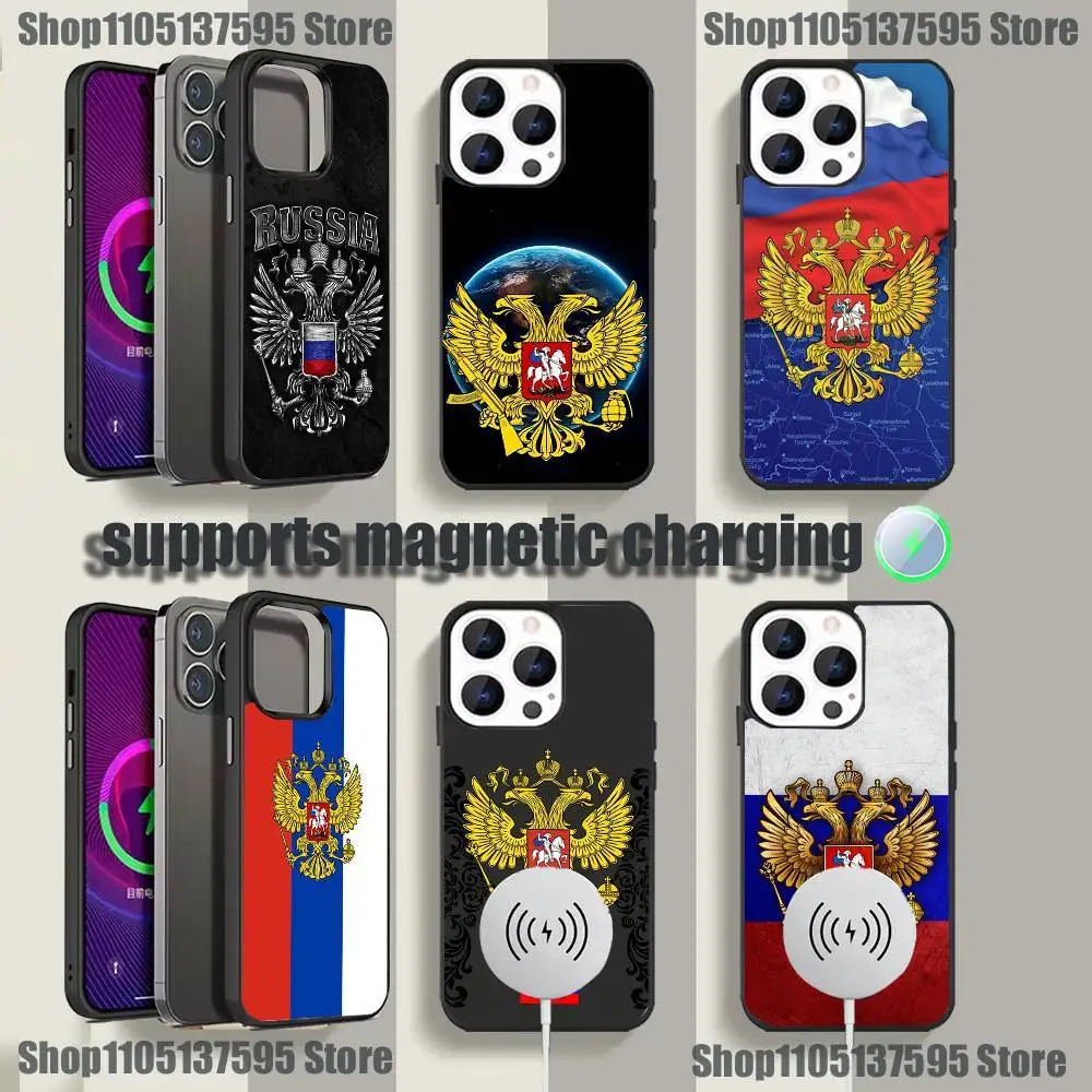 

Russia Flag national emblem Phone Case For iPhone 17,16,15,14,13,12,11Pro,Max,Plus,Mini,SE4,E Magnetic Magsafe Wireless Charging