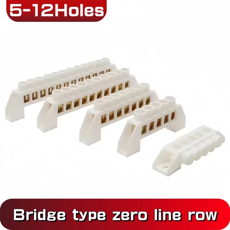 1PCS 5/6/7/8/10/12 Hole Bridge Type Zero Line Ground Bar Grounding Copper Bar 6*9 + Hole Distribution Box to Zero Terminal Block