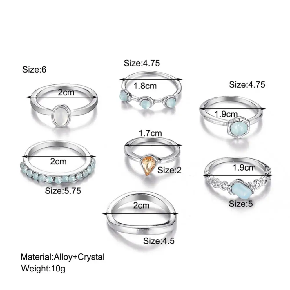 8pcs/set Vintage Colorful Stone Ring Set Metallic Chain Trendy Irregular Geometry Hit Rings For Women Girls Jewelry Gifts image 6