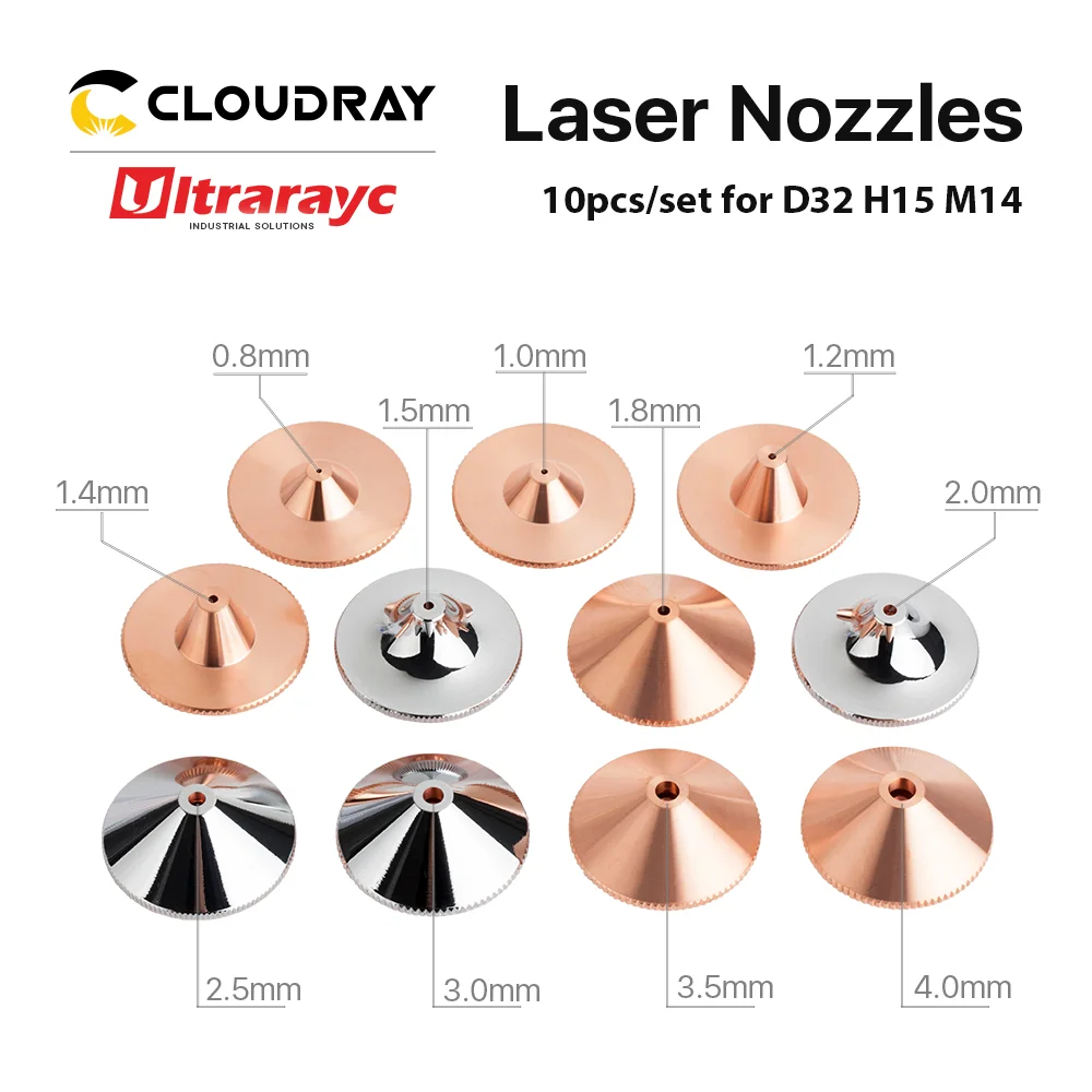 Ultrarayc 10pcs/Set Cutting Head Laser Nozzle Single Double Chrome-plated Layers D32 Caliber 0.8-6.0mm for Raytools Laser Head