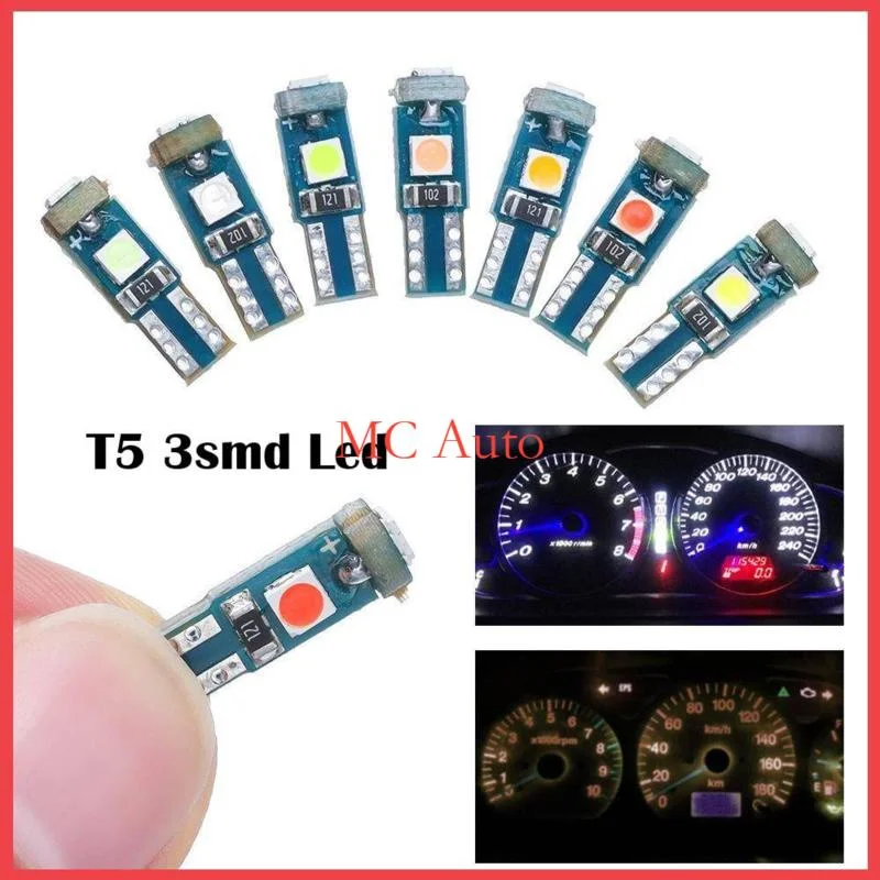 Автомобиль Мотоцикл T5 Светодиодный 3smd метр Светодиодный светильник для приборной панели Клиновый приборный светильник Индикатор Сигнальные лампы 3030 Led T10 T15 LED