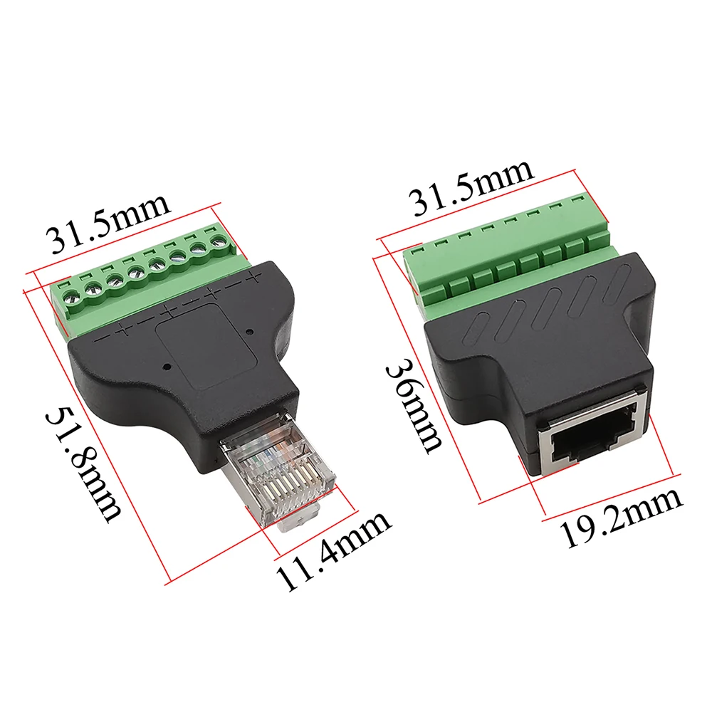 1Pcs RJ45 to Screw Terminal Block 8P Connector Ethernet Male Female to 8 pin Screw Terminal Network Adapter for CCTV DVR