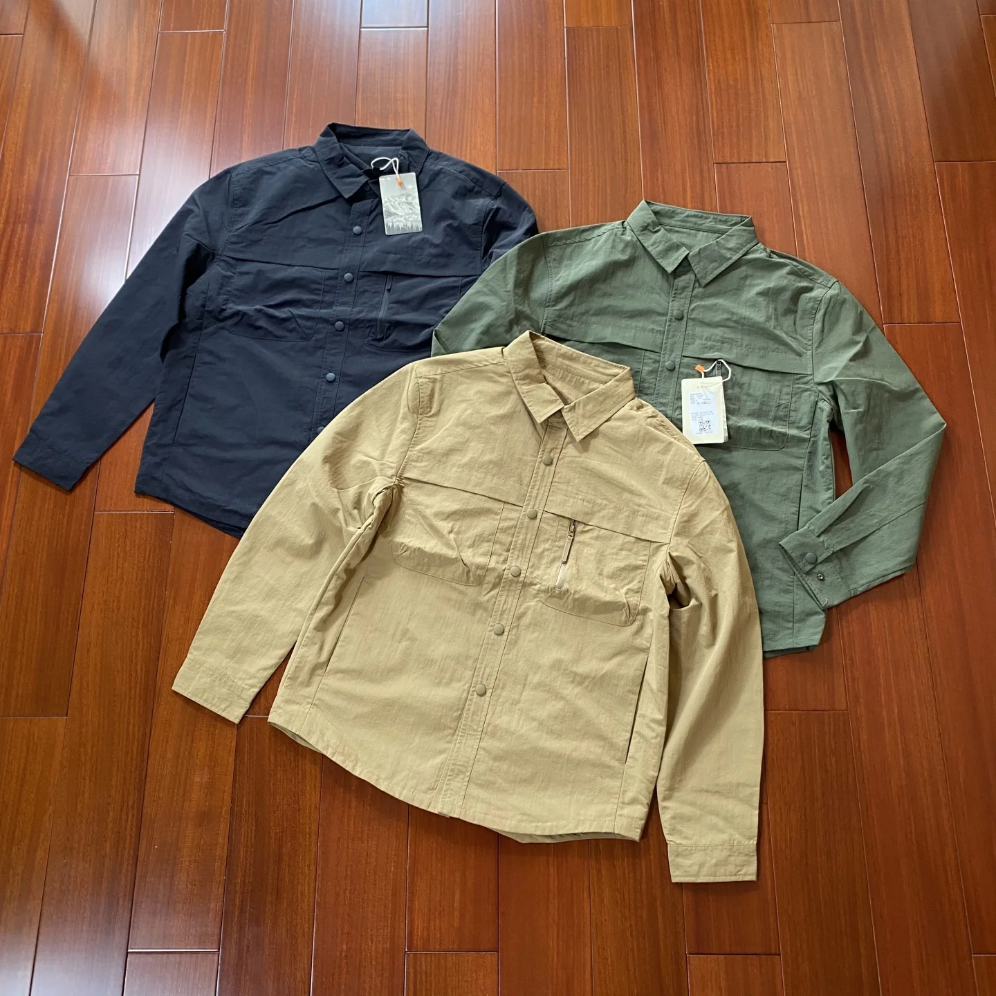 

Outdoor Men's Jaet Collar Windproof Wear Resistant Nylon Fiber Long Sve Stand Fit Pure Color Button Closure Coat