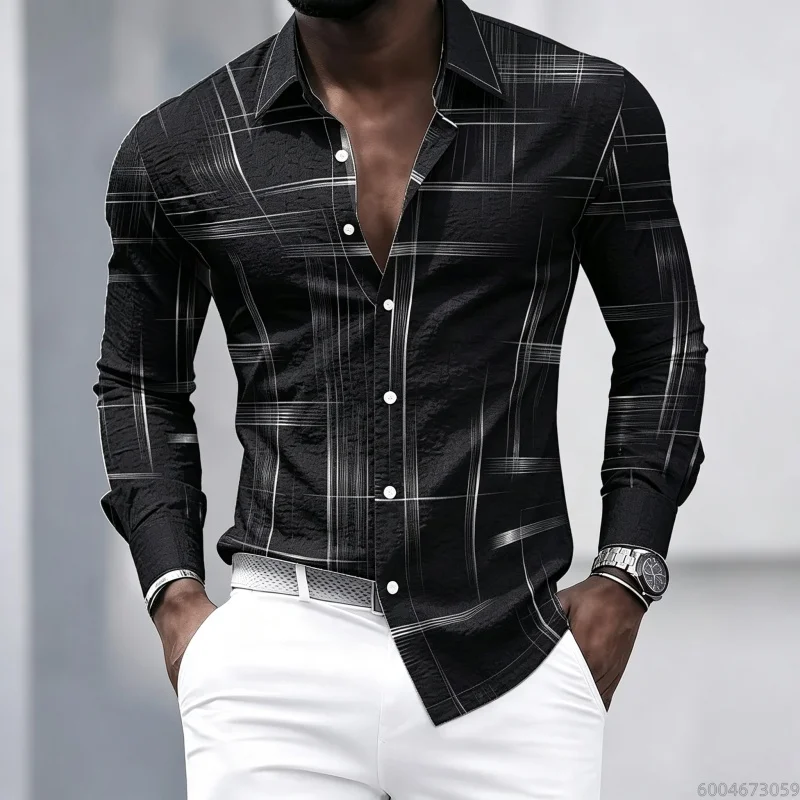 Autumn Men's Checkered Shirt Polyester Breathable Men's Long sleeved shirt Single Colorful Casual Men Shirt Fashion Y2K clothing