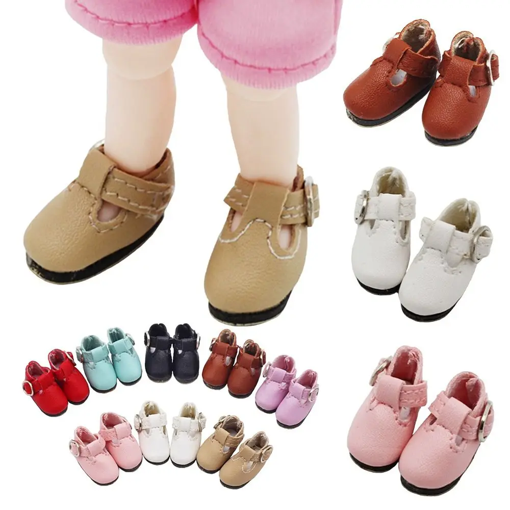 2.8cm * 1.2cm BJD Doll Shoes Mini Size T-shaped Button Doll Princess Shoes Multicolor PU Leather Doll Leather Shoes DIY Dolls