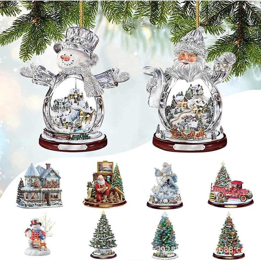 Christmas Tree Santa Claus Acrylic Hanging Crafts Snowman Pendants Xmas Ornament Noel 2024 Merry Christmas Decor Happy New Year