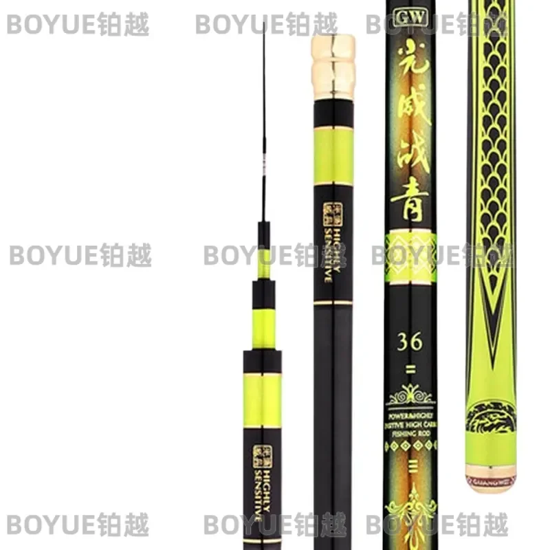 Ultra Light Carbon Fiber Fishing Rod 3.6m to 8.1m Super Hard Telescopic Hand Pole for Large Fish Sturgeon Green Carp