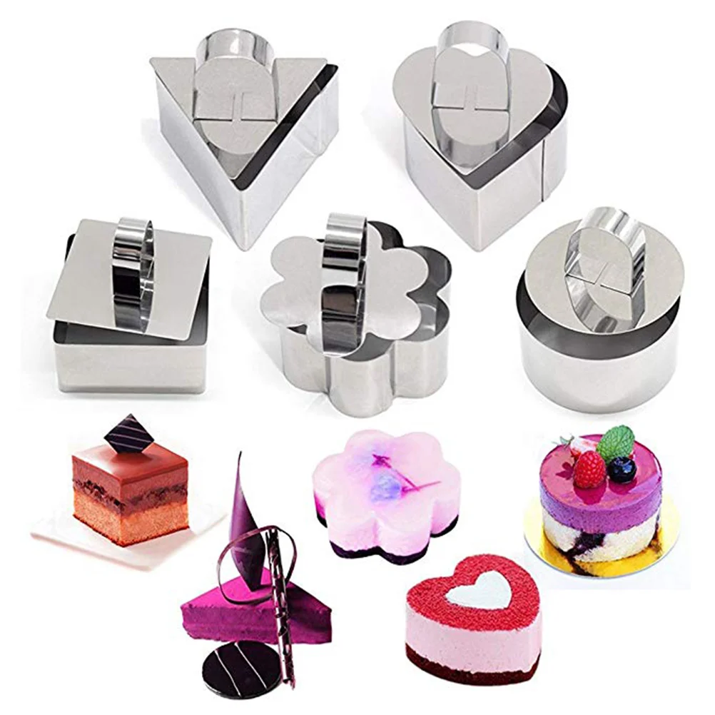 4pcs Stainless Steel Cookie Cutters DIY Biscuits Mousse Mold Kitchen Baking Tool Fondant Cake Mold Accessary with Pushing Plate