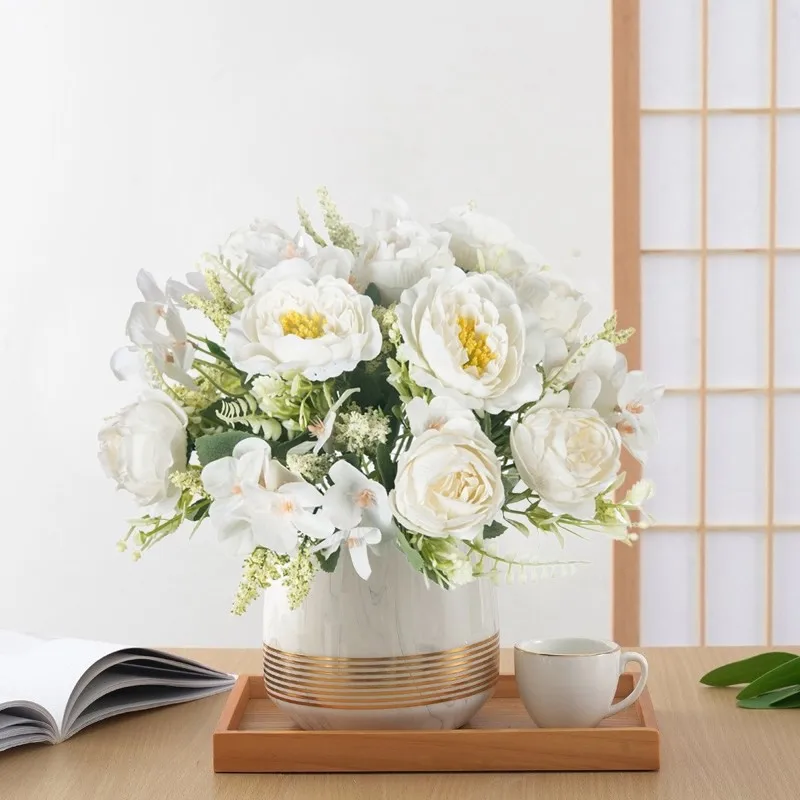 Künstliche Blumen, weiße Seiden-Hortensien, Pfingstrosen, Hochzeits-Party-Bundle, Festival, Heim, Zimmer, Tisch, Vase, Dekoration, Outdoor, Hof, DIY-Geschenk – Detail 3