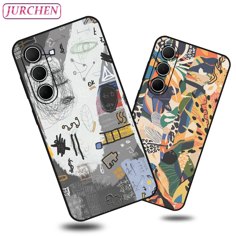 JURCHEN Silicone Case For Samsung Galaxy A35 Cartoon Cat Skull Flower Pattern For GalaxyA A 35 5G SM-A356E A356B Soft Bags Cover