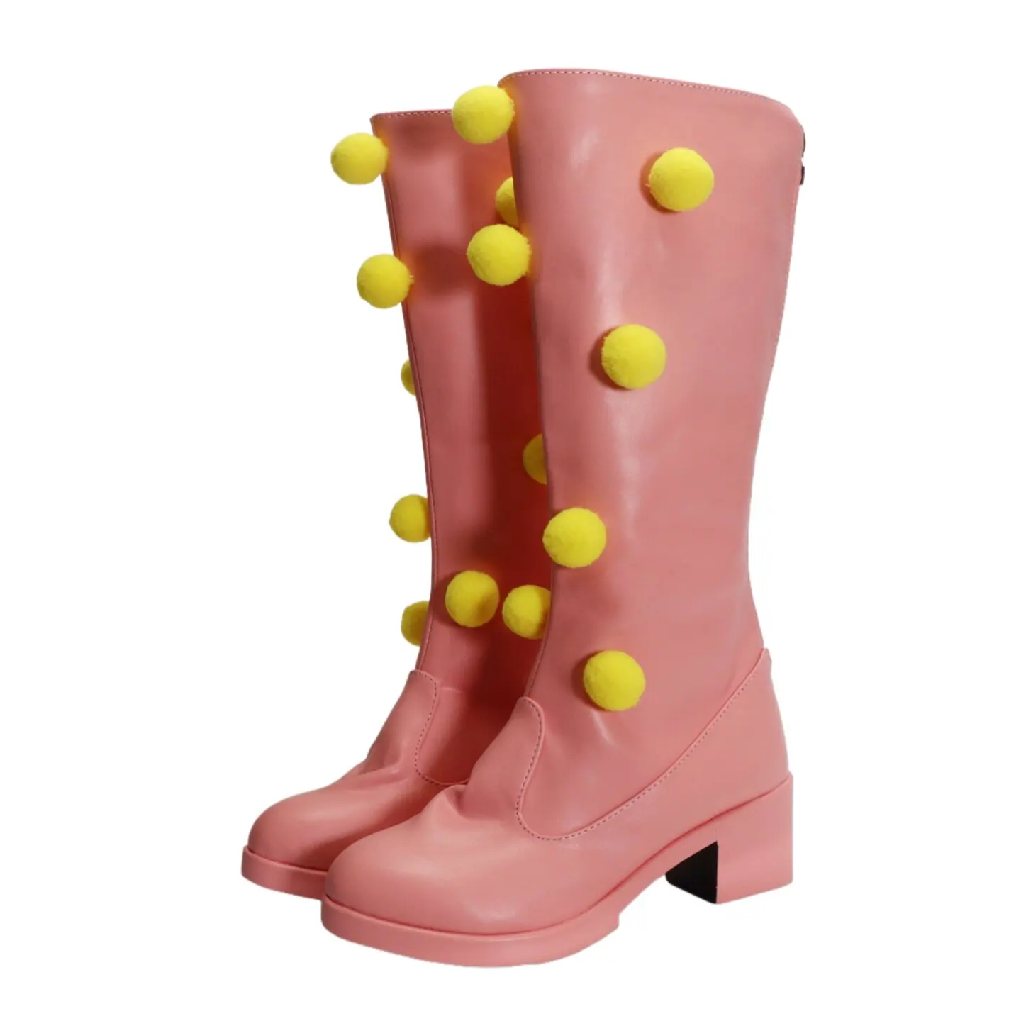Anime STEEL BALL RUN Lucy Steel Cosplay Shoes Pink High Heels Medium-Long PU Leather Boots For Halloween Carnival