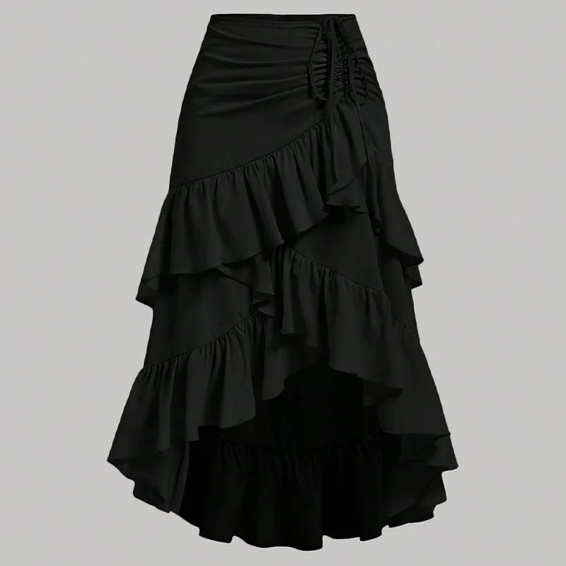 Irregular Ruffles Tiered Skirt Sweet Spicy Wind Layered Ruffle Edge Tied Skirt for Summer Holiday Sexy Elegant Women Beach Dress