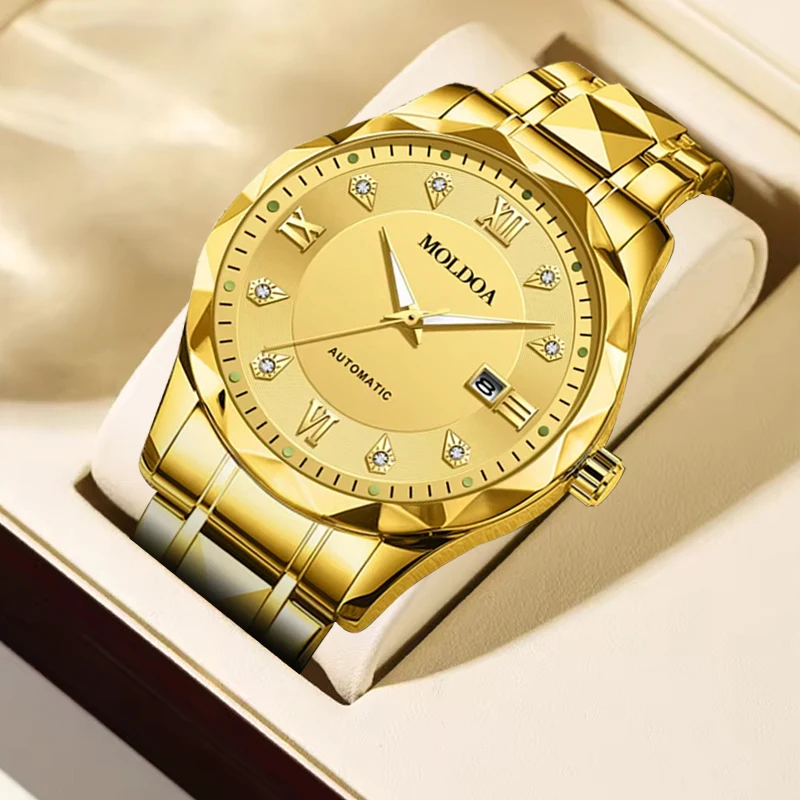 

Мужские кварцевые часы с золотым стальным ремнем и элегантной шкалой, большой циферблат