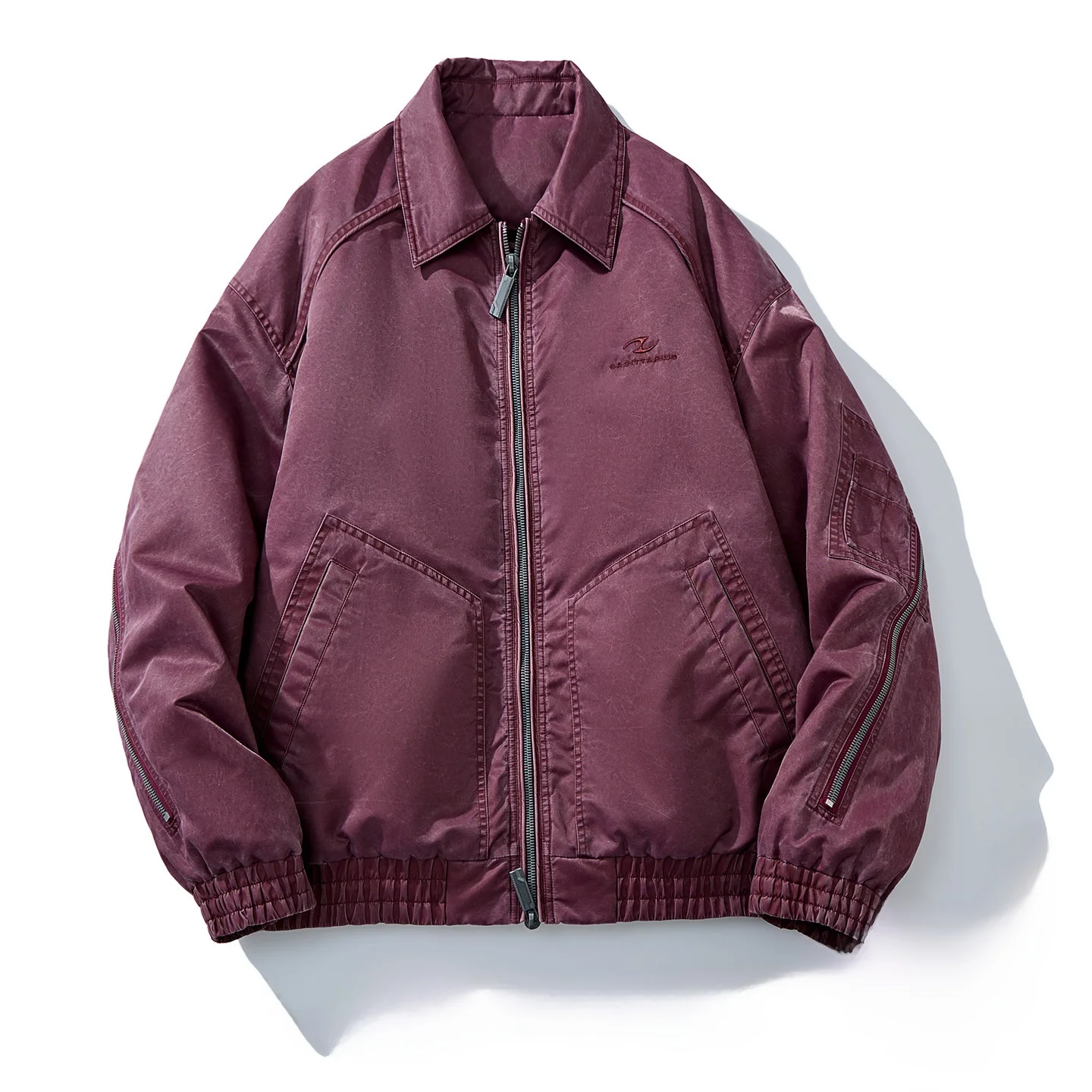 

Men's Casual Loose Fitted White Duck down Jacket Vintage American Collar Workwear Jacket City Leisure Short Style Zipper Closure