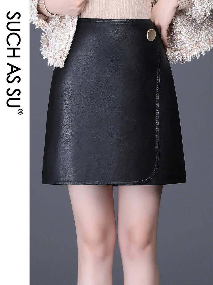 Fall Winter Skirts Women 2022 Black Mini High Waist PU Leather Skirt S-4XL Size Female Splice A Line Skirt