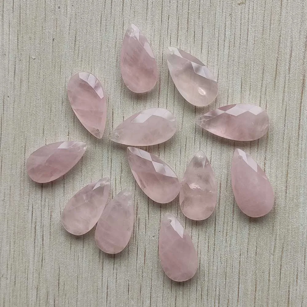 Beautiful Natural Rose Quartz Stone Pink Water Drop Cut Faceted Pendants for Jewelry Making Free Shipping Wholesale 12pcs
