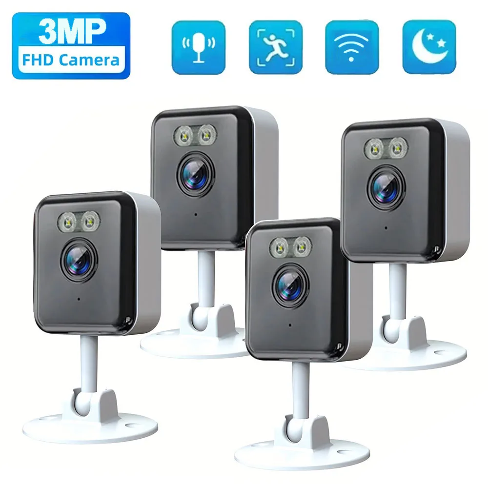 

Мини-куб Wi-Fi камера безопасности, внутренняя 3-мегапиксельная IP-камера с двусторонней аудиосвязью, ночным видением, обнаружение движения для домашних животных, 1-4 шт.