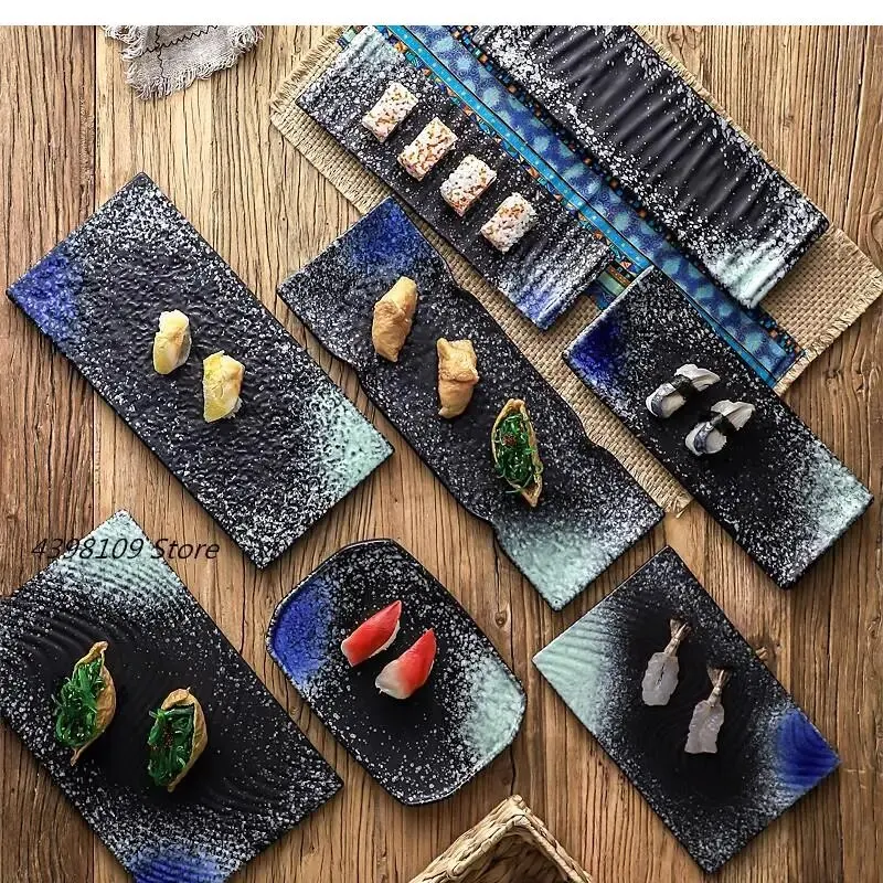 

Japanese Ceramic Tableware Sushi Plate Cuisine Dish Rectangular Retro Home Dining