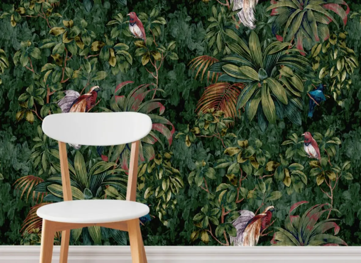 

Personalized custom mural wallpaper Tropical rainforest big leaves Bird bedroom living room background wall papel de parede